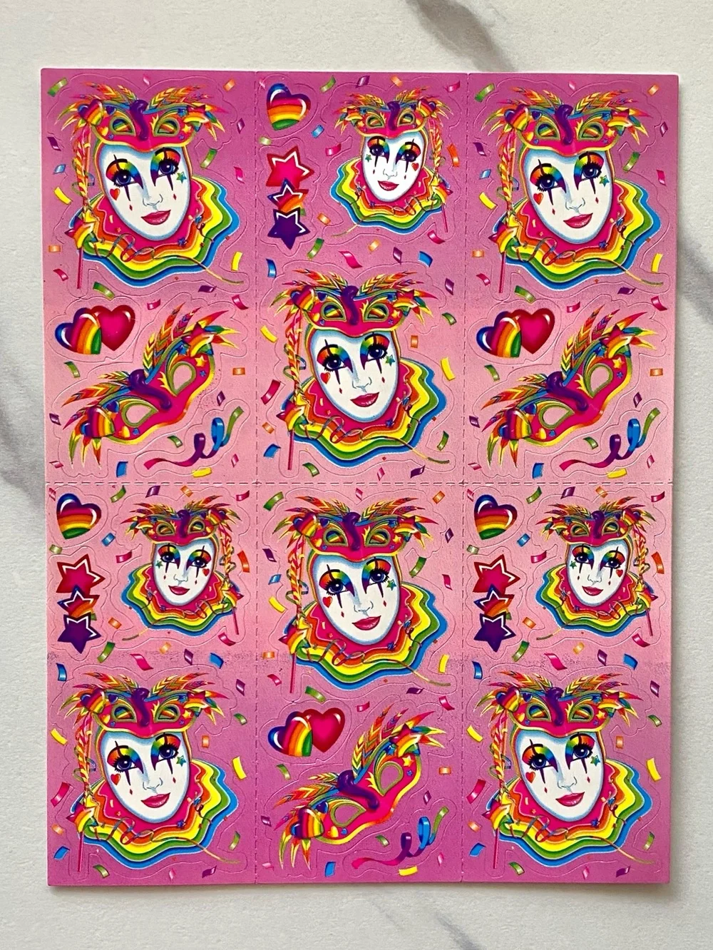 VTG Lisa Frank Mardi Gras jester complete sticker sheet